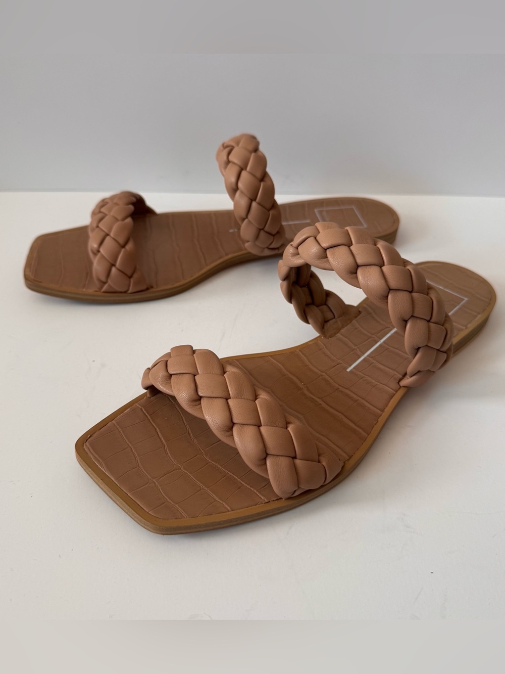 Dolce Vita Braided Double-Strap Indy Slide Sandals in Cafe Stella, tan, sz 8.5